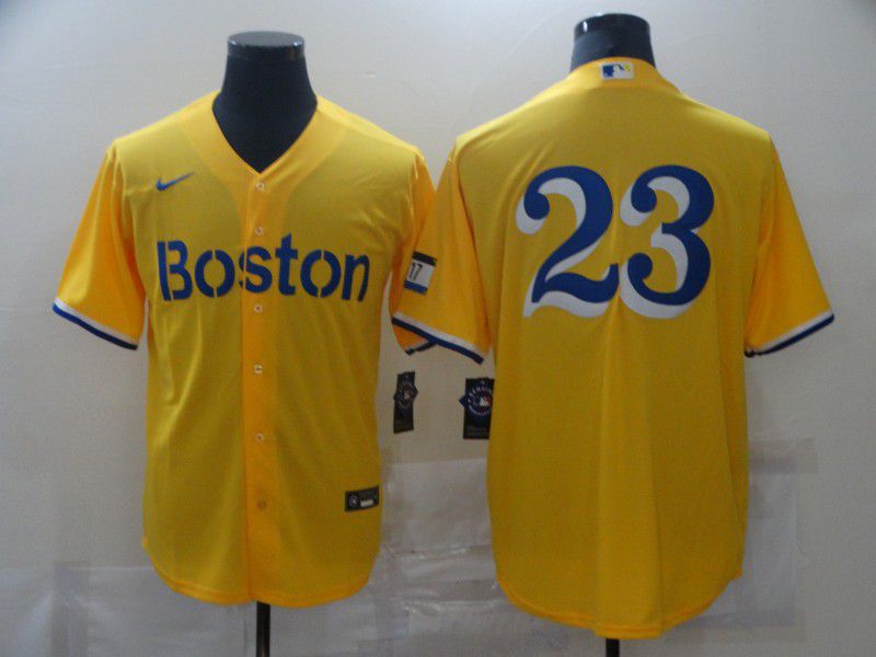 Men Boston Red Sox 23 No name Yellow Game 2021 Nike MLB Jerseys